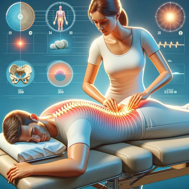 An illustration of a chiropractor helping a patient with sciatica
