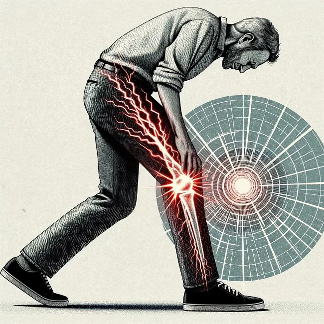 An illustration of a man touching his knee due to pain
